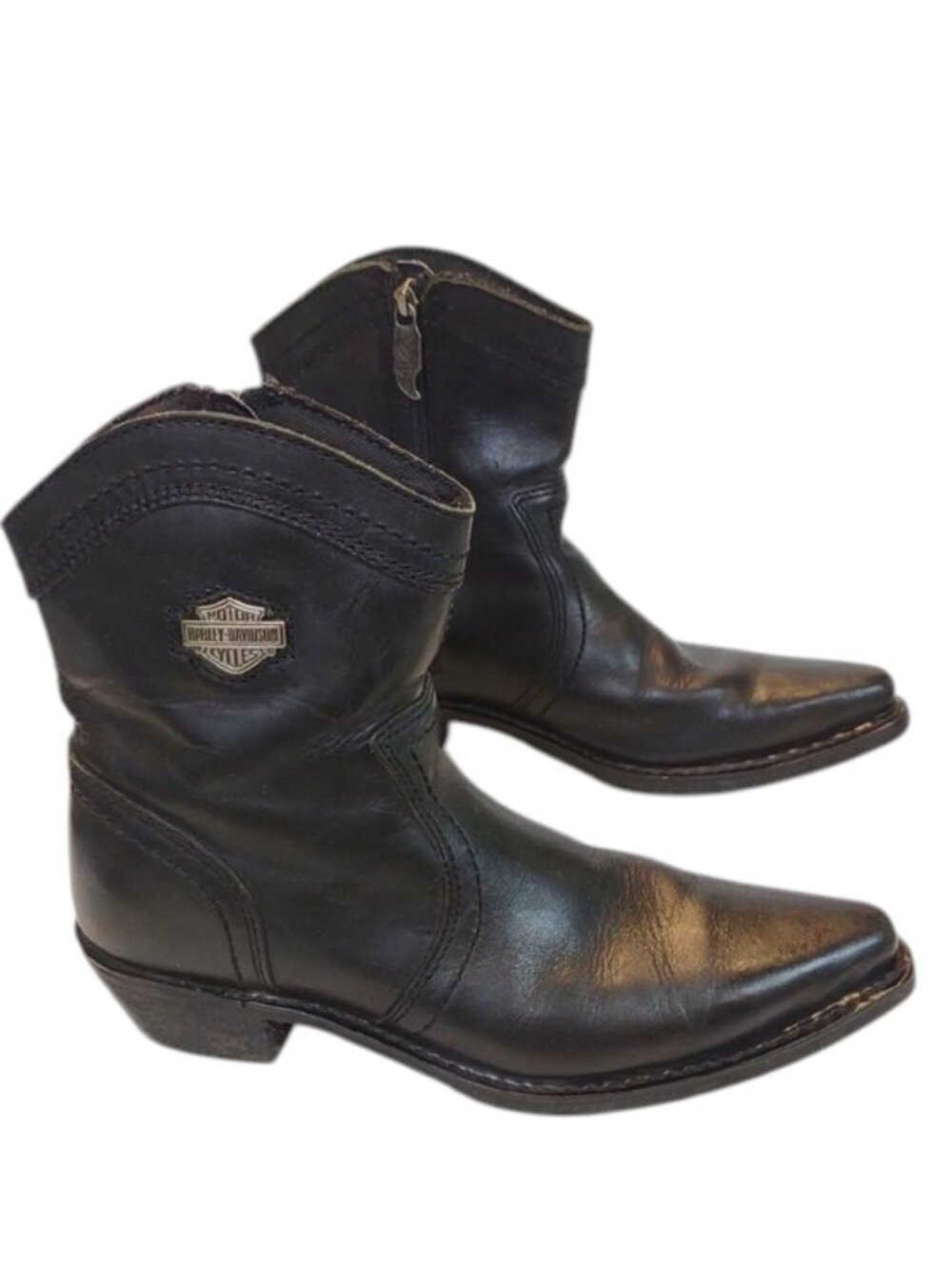 Harley-Davidson Women's Black Leather Western Pointy Toe Side Zip Boots #85265